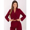 Vínový dámský elegantní komplet s crop sakem a širokými kalhotami