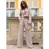 Béžový dámský elegantní komplet s crop sakem a širokými kalhotami