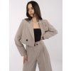 Béžový dámský elegantní komplet s crop sakem a širokými kalhotami