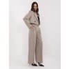 Béžový dámský elegantní komplet s crop sakem a širokými kalhotami