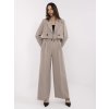 Béžový dámský elegantní komplet s crop sakem a širokými kalhotami