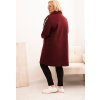Vínový dámský plus size teddy kabát s kapsami