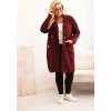 Vínový dámský plus size teddy kabát s kapsami