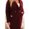Vínový dámský plus size teddy kabát s kapsami