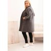 Tmavě šedý dámský plus size teddy kabát s kapsami