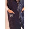 Tmavě modrá dámská oversize prošívaná vesta s kapucí na zip