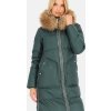 Elegantní lahvově zelená dámská péřová bunda s kontrastním pruhem