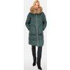 Elegantní lahvově zelená dámská péřová bunda s kontrastním pruhem