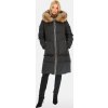 Elegantní černá dámská péřová bunda s kontrastním pruhem
