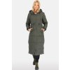Khaki dámská dlouhá péřová bunda s prošíváním
