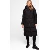 Černá dámská dlouhá prošívaná péřová bunda s kapucí