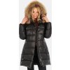 Černá dámská prošívaná péřová bunda s přírodní kožešinou