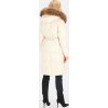Smetanový dámský péřový kabát s ozdobným páskem