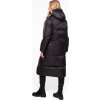Černá dámská dlouhá péřová prošívaná bunda na zip s kapucí