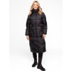 Černá dámská dlouhá péřová prošívaná bunda na zip s kapucí