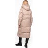 Béžová dámská dlouhá péřová prošívaná bunda na zip s kapucí