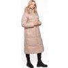 Béžová dámská dlouhá péřová prošívaná bunda na zip s kapucí