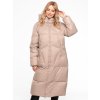Béžová dámská dlouhá péřová prošívaná bunda na zip s kapucí