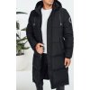 Černá pánská dlouhá zimní prošívaná bunda s odnímatelnou kapucí