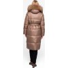 Hnědý dámský prošívaný péřový kabát s bambulkou na kapsy