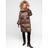Hnědá dámská péřová bunda s přírodní kožešinou