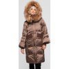 Hnědá dámská péřová bunda s přírodní kožešinou
