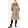 Béžový dámský péřový prošívaný kabát s páskem