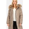 Béžový dámský péřový prošívaný kabát s páskem