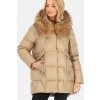 Béžová dámská péřová bunda s přírodní kožešinou