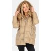 Béžová dámská péřová bunda s přírodní kožešinou