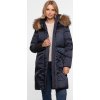 Tmavě modrá dámská péřová bunda s přírodní kožešinou