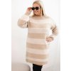 Béžovo-smetanové dámské pruhované svetrové šaty s viskózou