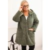 Khaki dámský viskózový Plus Size kabát na zip s kapucí