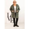 Khaki dámský viskózový Plus Size kabát na zip s kapucí