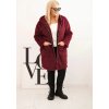 Vínový dámský viskózový Plus Size kabát na zip s kapucí