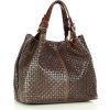 MAZZINI tmavě hnědá tkaná kožená shopper kabelka