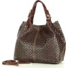 MAZZINI tmavě hnědá tkaná kožená shopper kabelka
