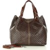 MAZZINI tmavě hnědá tkaná kožená shopper kabelka