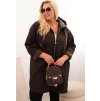 Hnědá dámská plus size prošívaná bunda s kapucí
