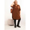 Hnědé asymetrické Plus Size košilové šaty s ohrnovacími rukávy