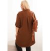Hnědé asymetrické Plus Size košilové šaty s ohrnovacími rukávy
