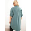 Mátové asymetrické Plus Size košilové šaty s ohrnovacími rukávy
