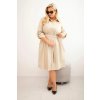 Smetanové koženkové Plus Size šaty s páskem a límečkem
