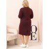 Vínové Plus Size šaty s výstřihem do V a 3/4 rukávy