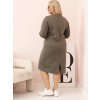 Khaki Plus Size šaty s výstřihem do V a 3/4 rukávy