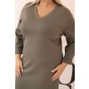 Khaki Plus Size šaty s výstřihem do V a 3/4 rukávy