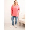Růžová plus size halenka s kulatým výstřihem