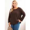 Hnědý dámský plus size svetr s lodičkovým výstřihem z viskózy