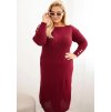 Vínové dámské Plus Size pletené šaty s moherem