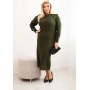 Khaki dámské Plus Size pletené šaty s moherem
